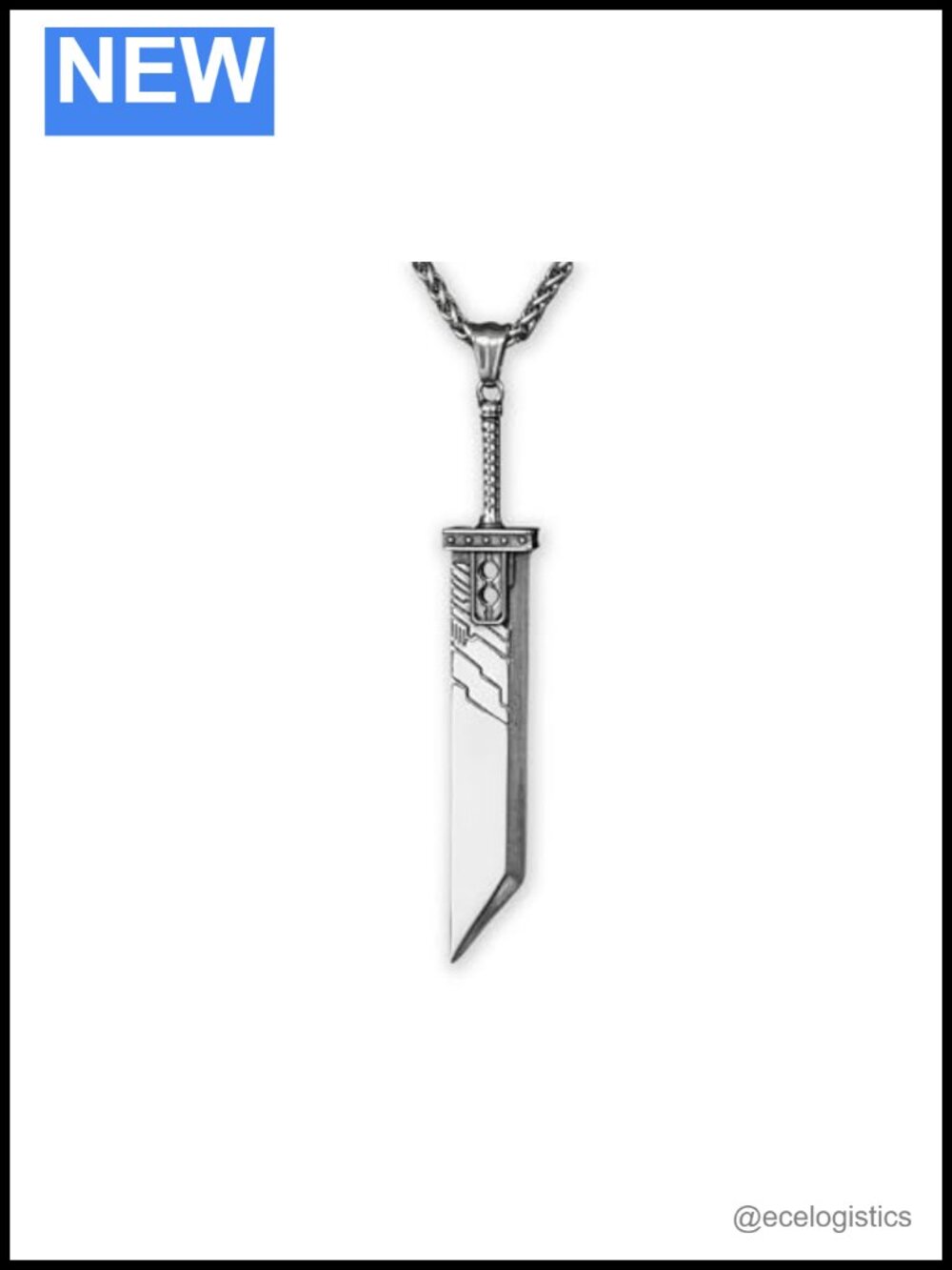 Extra Large Fantasy RPG Sword Necklace Stainless Steel Wheat Chain 22 Inch